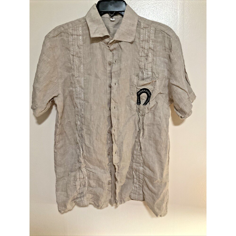 Men’s XL Linen Button Short Sleeve Shirt Tequila Herradura Original Logo